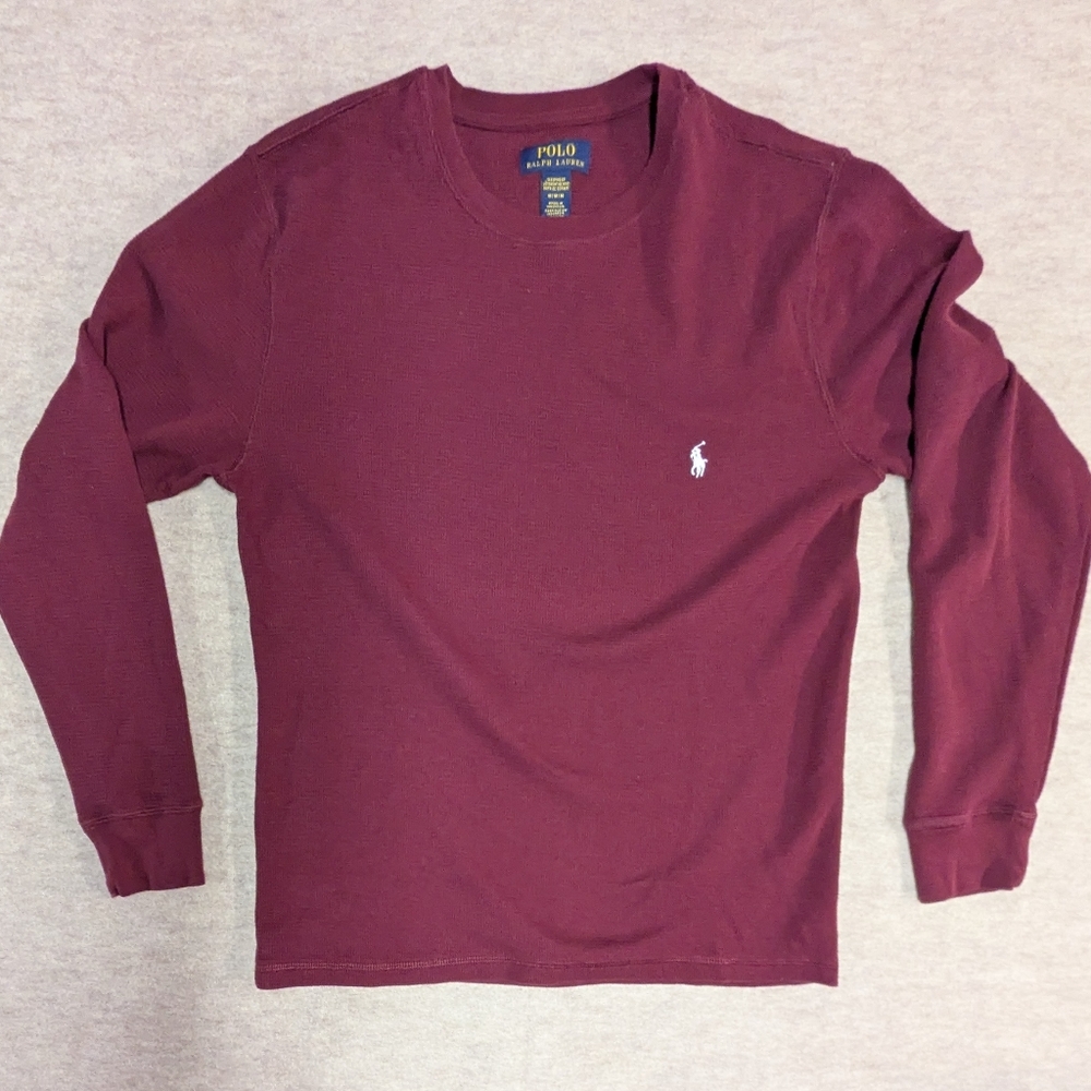 Polo Ralph Men's Burgundy Long Sleeve Waffle Thermal Shirt Size Medium